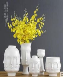 white Nordic ceramic creative people face vase pot home decor crafts room decoration object porcelain Vintage Art flowers vases1301406