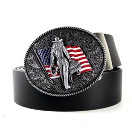 Belts Vintage Mens High Quality Black Faux Leather Belt With American Flag Western Country Cowboy Clip Metal Buckle For Men Jeans 250I