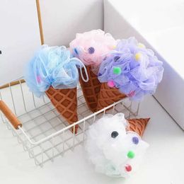 Bath Tools Accessories Ice Cream Body Scrubber Mesh Foaming Sponge Bath Shower Puffs Loofahs Exfoliating Bathing Cleaning Accessories z240528