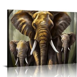 African Animals Canvas Wall Art Elephant Painting Print Cool Black White Picture Contemporary Artwork Home Office Living Room Bedroom Decor Framed Ready to Hang