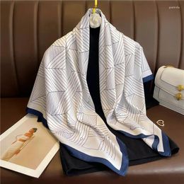 Scarves Twill Silk 90cm Hijab Women Scarf Luxury Print Square Sunscreen Shawl Wraps Female Hair Head Kerchief Foulard Bufanda Echarpe