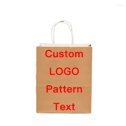 Gift Wrap Kraft Paper Bag Custom Printed LOGO Take-out Packaging Khaki Clothing Portable Shopping Rose Red