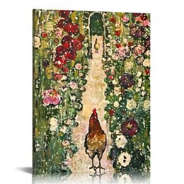 Garden Path With Chickens Print Poster Vintage Posters Canvas Paintings Wall Art Posters and Prints Wall Decor Home