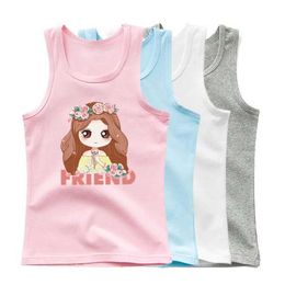 Tank Top 2024 Summer New Pretty Girl Print Graphic Vest Cute Baby Kids Girls Cotton Tank Top Children Sleeveless T-shirt Y240527