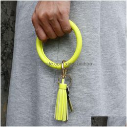 Key Rings S1144 Women Girls Pu Leather Bracelet Ring Bangle Keyring Tassel Circle Keychain Wristlet Keyrings Jewelry Drop Delivery Dhliu