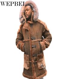 WEPBEL Winter Men039s Fashion Warm Shearling Coat Men Faux Suede Long Sleeve Fur Thicken Hooded Jacket Outwear2972310