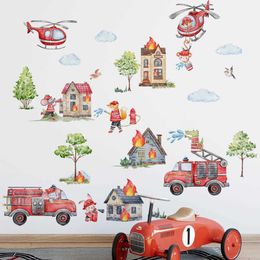 Wall Decor Cartoon Animals Fire Truck Helicopter Wall Stickers for Kids Room Childrens Bedroom Decor Kindergarten Baby Nursery Wall Decals d240528