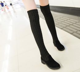 2017 new over knee boots female flat stretch wool sweater socks boots women autumn winter long Tyres student shoes College style8509504