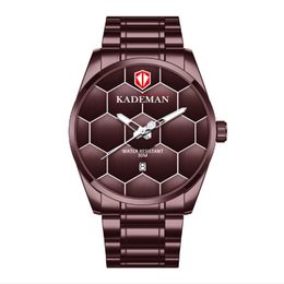 KADEMAN Brand High Definition Luminous Mens Watch Quartz Calendar Watches Leisure Simple Football Texture Stainless Steel Band Wristwat 330U