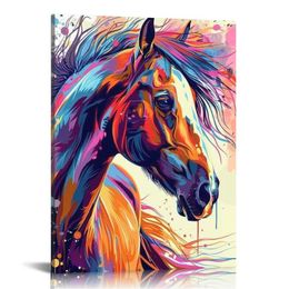 Horse Wall Art Prints - Watercolour Animal Painting Print - Wild Horse Wall Decor Rustic Typographic Canvas Posters for Bathroom Bedroom Home Decor