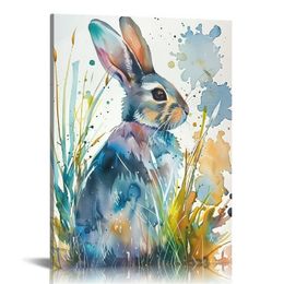 Rabbit Portrait Animal Wall Art Canvas Painting rabbit Watercolour Picture Artwork Easter Art gifts for Room Bedroom Home Wild Wall Decor 16x20inch