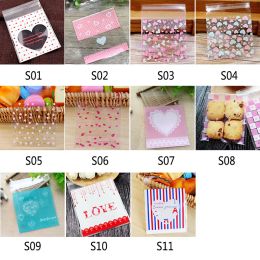 100pcs 10x10cm Love Cute Plastic Transparent Cellophane Candy Cookie Gift Bag for Biscuit Snack Baking Package Party Supplies