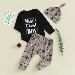 Clothing Sets Baby Boys Fall Outfits Western Long Sleeve Letter Print Romper Pants Hat Set Infant Boy Clothes