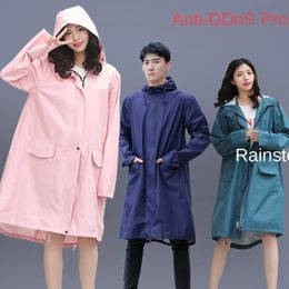Long Trench Coat Raincoats Women Men Rainwear Lightweight Outdoor Camping Waterproof Rain Coats Hooded Multicolor 240528