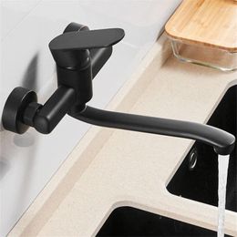 Kitchen Faucets Sink Solid Brass & Cold Taps Single Handle Wall Mounted 360 Degree Rotate Balcony Mop Pool Faucet Black