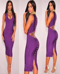 Casual Dresses Whole Sexy V Neck Cut Out Black Purple Knee Length Women Summer Bandage Dress 2021 Fashion Evening Party Vestid5950235