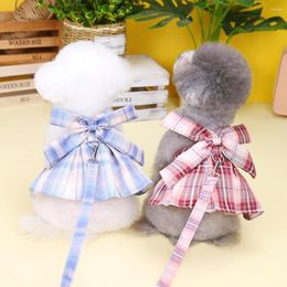 Dog Apparel Pet Clothes Summer Spring Fashion Harness Small Cute Plaid Dress Cat Sweet Bowknot Skirt Puppy Vest Maltese Poodle Chihuahua