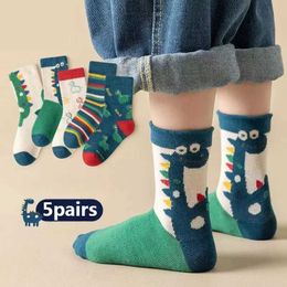 Kids Socks 5 pairs of childrens dinosaur socks baby autumn and winter boys medium length cotton girls cartoon soft comfortable WX5.27I361