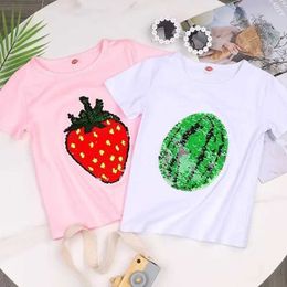 T-shirts Womens T-Shirt Summer childrens clothing fashion personality boys and girls short sleeved watermelon reversible magic sequins change graphic top WX5.27