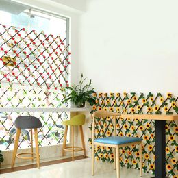 Expanding Trellis Fence Retractable Fence With Artificial Suower Leaves Plant Fence UV Privacy Screen For Garden Home Decor