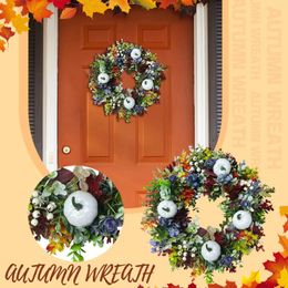 Decorative Flowers Simulation Wreath White Pumpkin Autumn Color Decoration Pumpkins Ranunculus Home Decor Lighted Outdoor Christmas