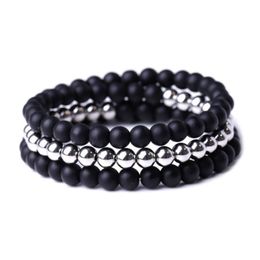 Beaded Handmade Natural Stone 6Mm Three Layers Stainless Steel Strands Charm Bracelets For Women Men Yoga Jewelry Drop Delivery Dh3Vi