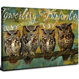 Farmhouse Funny Owl Decor Wall Art Rustic Owl Animals Pictures Wall Decor Canvas Prints Artwork Decorations Framed for Bathroom Bedroom Kitchen