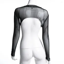 Women's Blouses Chic See-Through Mesh Dance Cover Up Blouse Soft Fabric Long Sleeve
