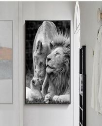 African Lions Family Black And White Canvas Art Animals Canvas Paintings Wall Art for Living Room Home Decor No Frame4046365