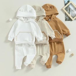 Clothing Sets Infant Baby Girl Boy Fall Clothes Contrast Colour Ear Long Sleeve Hoodies Elastic Waist Pants Set Winter Outfit