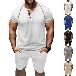 Men's Tracksuits Summer Fashion Casual Slim Fit Clothing Set European And American Henry T-shirt Waffle Sports Shorts