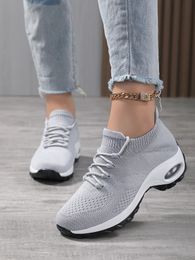 Grey Knit Mesh Walking Shoes Women Fashion Sock Sneakers Comfort Casual Loafers Shoes Arch Support Zapatillas Deportivas 1862 t 240528