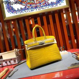 Tote Bag Bags Family Full Manual Wax Wire Package Bk30cm 9d Amber Yellow Bright Face Two Points Hcp Nile Crocodile Ayw