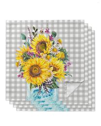 Take Out Containers Autumn Plaid Sunflower Bottle Table Napkins Set Dinner Handkerchief Towel Cloth For Wedding Party Banquet