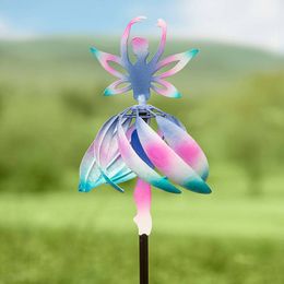 Fairy Ballerina Wind Spinner Color Changing Ballet Spinning Girl Wind Chimes Rotating Deck for Garden Backyard Decorative Chimes