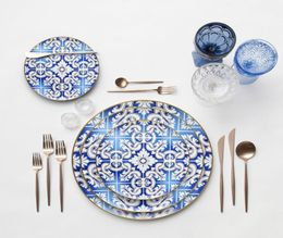western ceramic wedding dishes Modern bone china dinner plate Gold rim tableware sets easy clean9334153