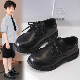 Sneakers Boys Student Black Leater Shoes For School 3-12Years Old Kids Dress Shoes Children Fashion Performance Shoes Lace-up Soft-soled Q240527