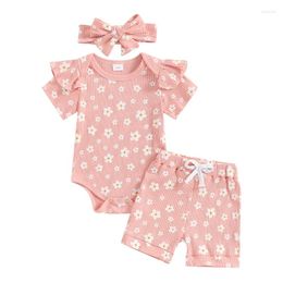 Clothing Sets Sweety Summer Baby Girls Shorts Set Flower Print Short Sleeve Romper With Hairband Outfit