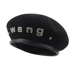 Berets Winter Solid Colour Designer Brand Black Letters Rhinestone Female Beret Casual Painter Hat Famous Elegant HatBerets BeretsBerets 1833