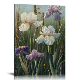 Flower Wall Art Decor, Flowers Iris in full bloom Modern Colourful Canvas Prints Paintings for Bathroom Living Room Home Decoration