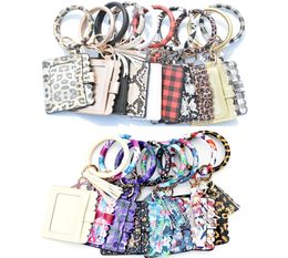 PU Leather Wristlet ID Card Holder for Party Favors with Bangles and Tassel Key Rings 41 Colors of , Leopard, Cow, Classic Grid, Shinng Gold1047072