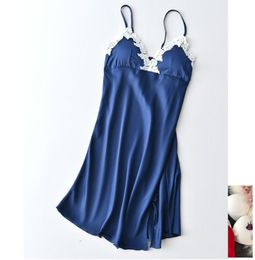 Women039s Sleepwear 2021 Summer Ladies Simulation Silk Nightdress Sleeveless Ice Strap Sexy Bud Ribbon Chest Pad Home Service W7198771