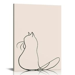 Wall Art Cat Canvas Prints Picture Minimalist Wall Decor Abstract Line Drawing Posters Framed Artwork for Living Room Bedroom Home Office Decoration Gifts