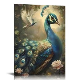 Vintage Elegant Peacock Canvas Wall Art Aesthetic Peacocks Lovers Picture Prints Artwork Gallery Bird Animal Poster Wall Decor for Bedroom Living Room Decoration