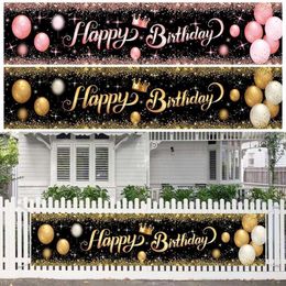 Banners Streamers Confetti Black Gold Happy Birthday Banner Birthday Party Decoration Baby Shower Background Decor Bunting Garland Banners Hanging Flags d240528