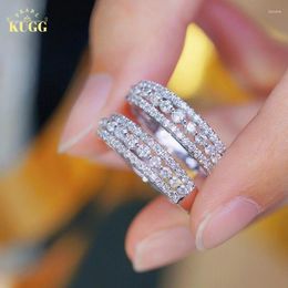 Cluster Rings KUGG 18K White Gold Romantic Lace Style 0.50 Real Natural Diamond Engagement Ring For Women High Wedding Jewelry