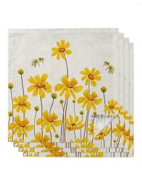 Take Out Containers Watercolour Yellow Flowers Bees Table Napkins Set Dinner Handkerchief Towel Cloth For Wedding Party Banquet