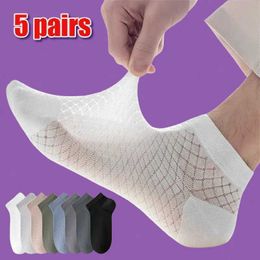 Men's Socks 5 Pairs High Quality Summer Breathable Mens Mesh Socks Sweat-absorbing Thin Cotton Male Short Socks Low Tube Sports Ankle Socks Y240528