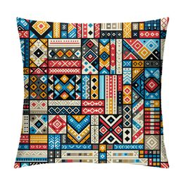 Red Stripe Bohemian Style Antique Blend Sofa Throw Pillowcase Cushion Cover Pillow Cover with Hidden Zipper Closure Only Cover No Insert 24x24 Inch 60x60cm