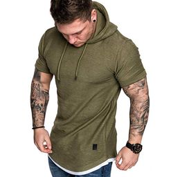 Hoodie Tops Short Sleeve TShirts Men Fashion Slim Fit Pattern Plus Size Top Casual Drawstring Neck Tee Shirt For Men Basic Tees2256771